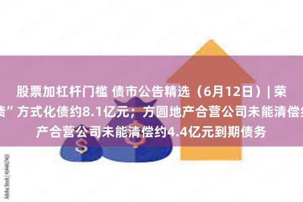 股票加杠杆门槛 债市公告精选（6月12日）| 荣盛发展拟“以物抵债”方式化债约8.1亿元；方圆地产合营公司未能清偿约4.4亿元到期债务